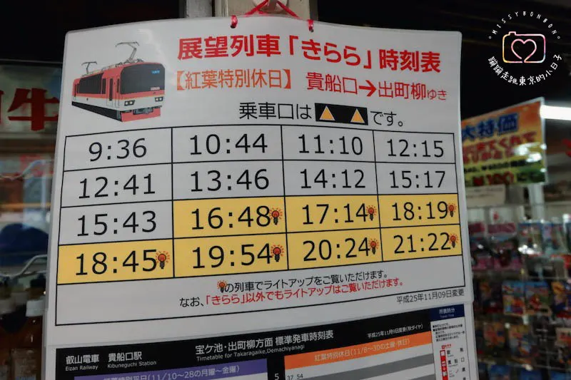 前往貴船神社列車班次時刻表