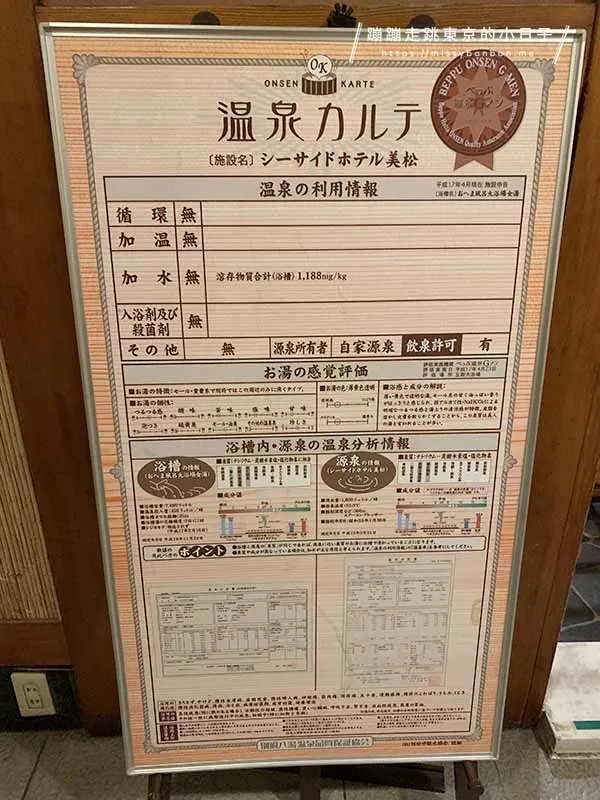 九州別府溫泉飯店「美松大江亭海濱飯店 (Seaside Hotel Mimatsu Oetei) 溫泉泉質說明